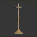 Golden Metal Candlestick With Tall Standalone Design And Classic Base On Dark Background