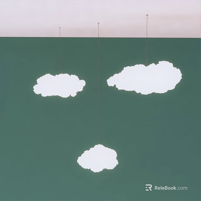 Stylish Three White Cloud Shaped Chandeliers Hanging On Green Background 3d model 