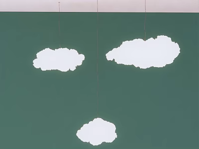 Stylish Three White Cloud Shaped Chandeliers Hanging On Green Background 3d model