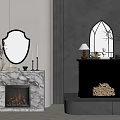 Two Fireplaces Interior Design Featuring White Marble Flames And Black Wood Logs