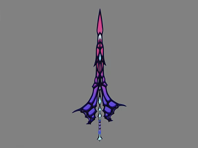 Fantasy Sword With Purple Pink Accents Feather Like Structure And Pointed Tip 3d model