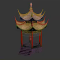 Traditional Chinese Pavilion With Multi Tiered Eaves Golden Decorations And Red Pillars