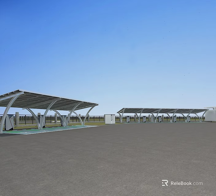 Outdoor Electric Vehicle Charging Station With Solar Canopies And Multiple Ports 3d model 