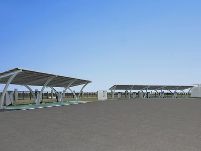 Outdoor Electric Vehicle Charging Station With Solar Canopies And Multiple Ports 3d model
