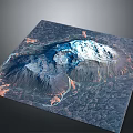 Aerial View of Snow Capped Volcanic Landscape With Surrounding Mountainous Terrain