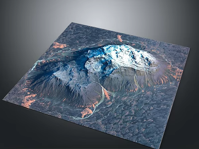 Aerial View of Snow Capped Volcanic Landscape With Surrounding Mountainous Terrain 3d model