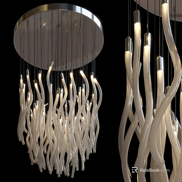 Modern Interior Curved Light Tube Chandelier with Elegant Metal Decor Accents 3d model 