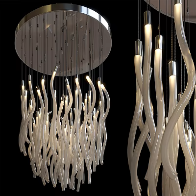 Modern Interior Curved Light Tube Chandelier with Elegant Metal Decor Accents 3d model