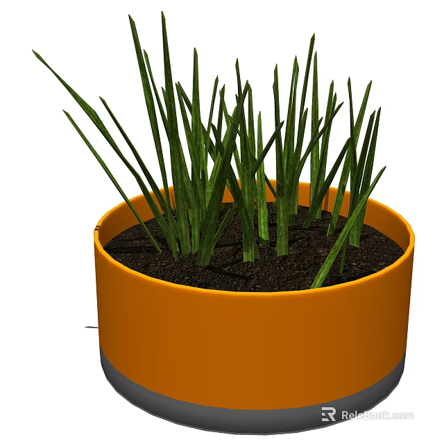Bonsai Potted Plant With Green Grass Like Plants In Orange Pot And Soil 3d model 