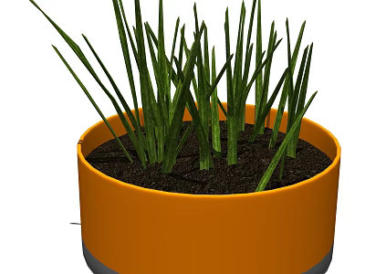 Bonsai Potted Plant With Green Grass Like Plants In Orange Pot And Soil 3d model