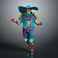 Fantasy Adventure Game Character With Blue Hat Red Hair Turquoise Outfit And Purple Scarf Design
