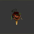 Pumpkin Themed Game Character With Green Leaves Red Orange Body Yellow Fangs Metal Parts And Vines