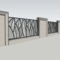 Building Exterior Wall With Gray Pillars And Leaf Pattern Decorative Design 3d model