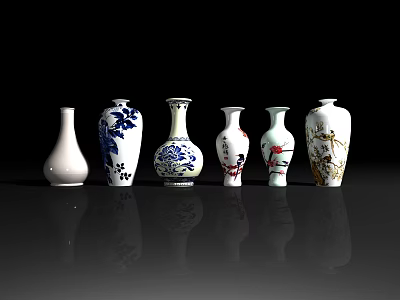 Multiple Ceramic Vases With Various Colorful Traditional And Modern Decorative Patterns 3d model