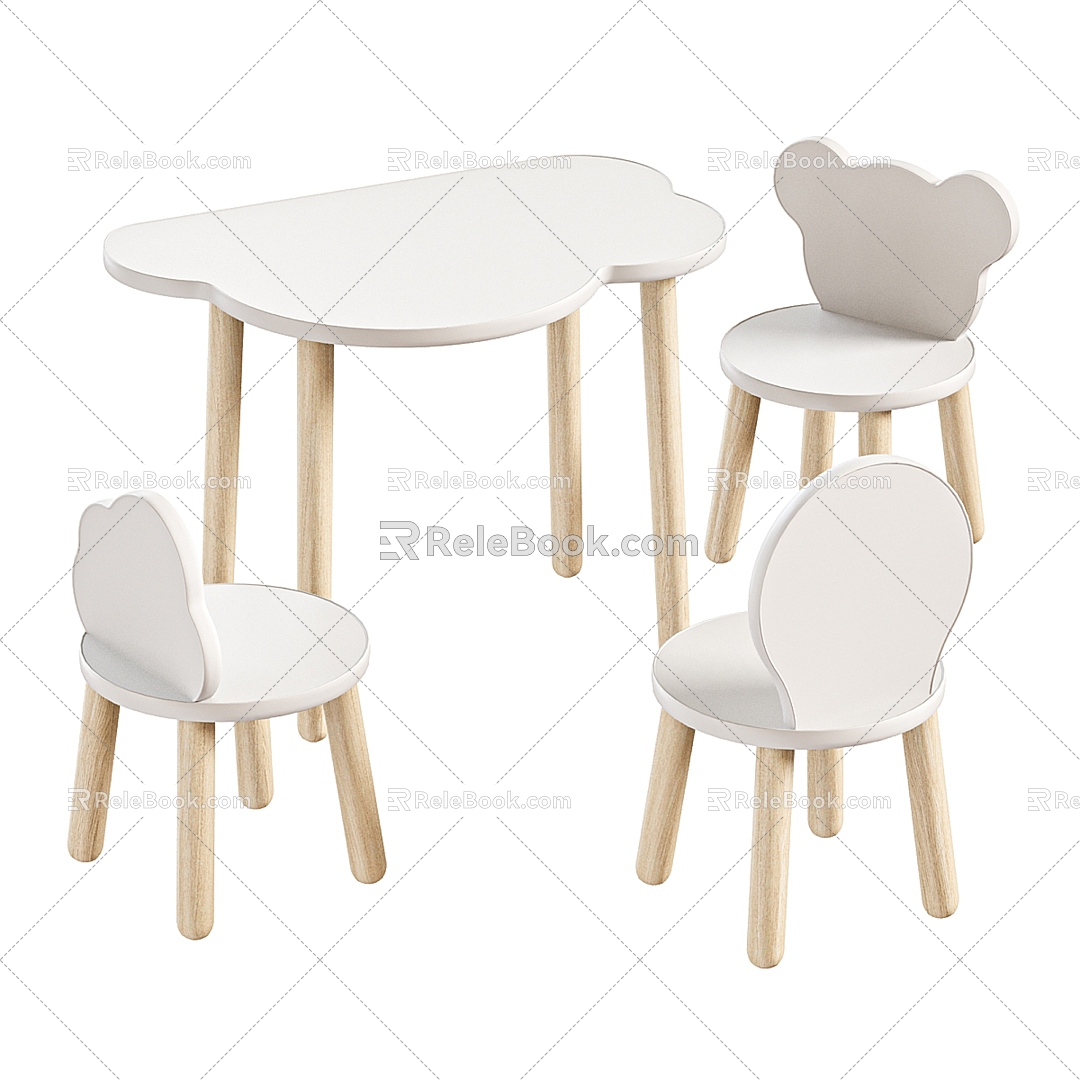 Ozon Solid Wood Dining Table and Chair for Children 3d model