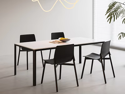Modern Dining Table Set With White Top Black Legs And Four Black Chairs 3d model