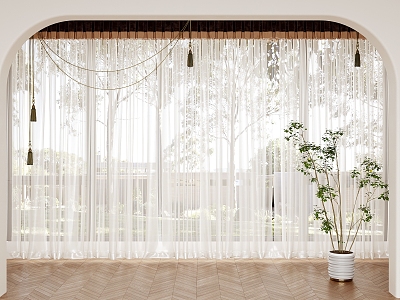 gauze curtain potted plant universal curtain plain curtain 3d model