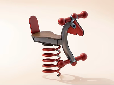 Building Blocks Spring Horse With Red Black Structure Brown Seat And Spring Base 3d model