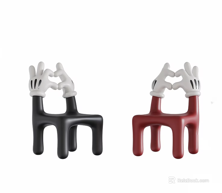 Cute Children's Chair In Black And Red With Cartoon Animal Shape And Heart Hand Design 3d model 