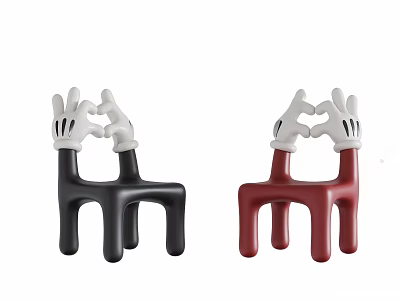 Cute Children's Chair In Black And Red With Cartoon Animal Shape And Heart Hand Design 3d model
