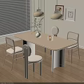 Cozy Light Colored Dining Table Set With Chairs White Vase Candle Blinds And Pendant Lights