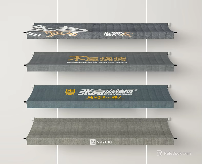 Other Different Outdoor Grey Awnings With Brand Logos And Hanging Designs 3d model 