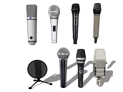 Various Professional Microphones With Handheld Condenser Pop Filter And Classic Designs 3d model