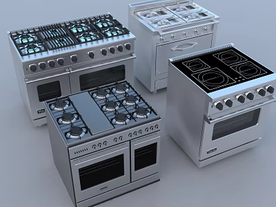 Stainless Steel Kitchen Appliances Gas Stoves and Ovens with Multiple Burners and Modern Designs 3d model