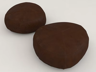 Two Brown Round Leather Padded Stools With Stitched Details For Modern Home 3d model