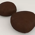 Two Brown Round Leather Padded Stools With Stitched Details For Modern Home