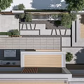 Elegant Courtyard Garden Design With Stone Paving Green Plants And Wooden Deck Area