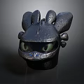 Unique Black Rabbit Ear Helmet Featuring Green Eyes And Metallic Finish