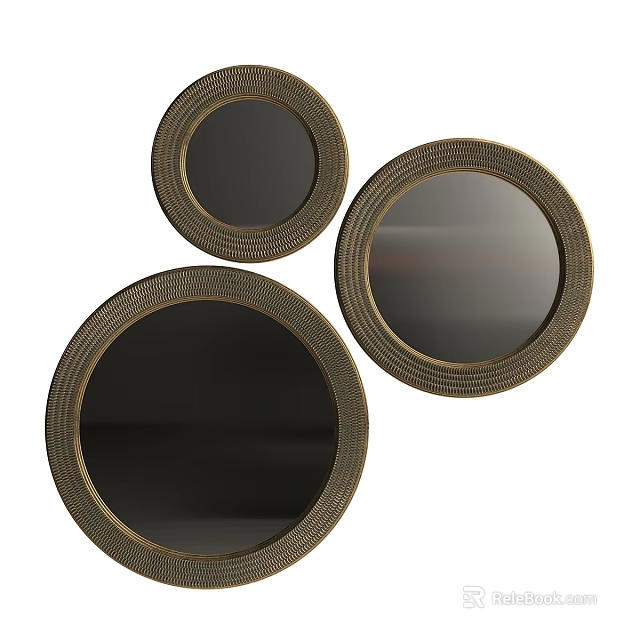 Three Round Decorative Mirrors With Woven Texture Frames For Wall Decor 3d model 