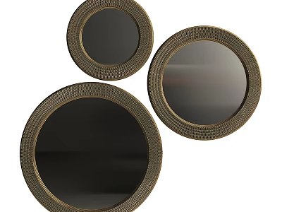 Three Round Decorative Mirrors With Woven Texture Frames For Wall Decor 3d model