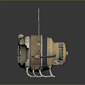 Metallic Astronautic Device Featuring Four Propulsion Blades And Central Mechanical Engine Structure