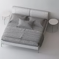 Modern Double Bed with Grey Headboard White Sheets and Black Side Table 3d model