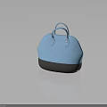 Two Tone Light Blue And Dark Gray Leather Handbag With Metal Rivet Handles