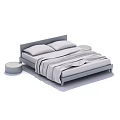 Modern Double Bed with Gray Headboard Two Pillows Gray Bedspread and Round Nightstands