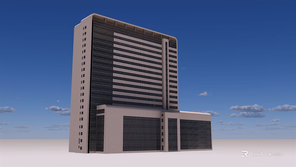 Modern High Rise Office Building With Glass Facade And Multiple Floors 3d model 