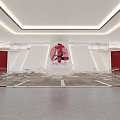Grand Memorial Hall Interior With Marble Columns Ceiling Emblem And Red Floor Pattern 3d model