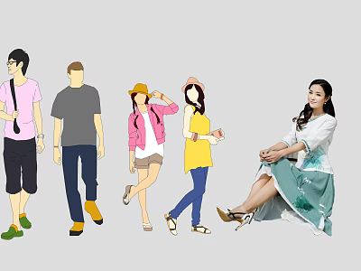Group of Diverse People in Casual and Stylish Outfits Walking Standing and Posing Together 3d model