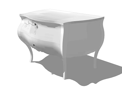 White Classic Nightstand with Curved Legs Ornate Carvings and Drawer Design 3d model