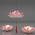 Three Hanging Pink And White Lotus Decorative Lights With Rabbit Face Tassel