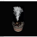 Mesh Covered Striped Container Emitting Smoke For Efficient Home Heating Use