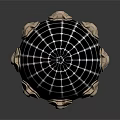 3D Model Sphere With Black Grid Surface And Golden Mask Like Ornaments