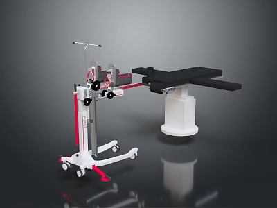 Medical Surgical Equipment Table With Mobile Stand Red Silver Frame White Base And Black Tabletop 3d model