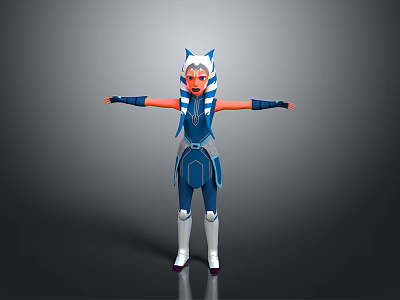 Futuristic Animated 3D Character With Blue White Outfit And Orange Arms 3d model