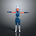 Futuristic Animated 3D Character With Blue White Outfit And Orange Arms