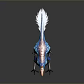 Vibrant Prehistoric Creature With Orange Head Blue Body Red Feathers And Long Claws