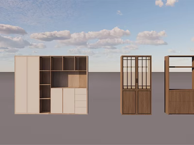 Modern Storage Cabinets With Wooden Frames Glass Doors And Open Shelves 3d model